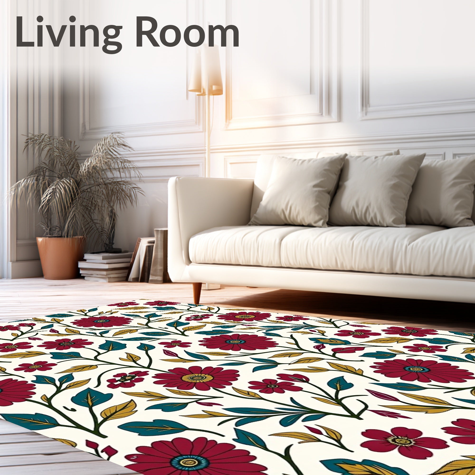 Deep Red Floral Vine Botanical Rug