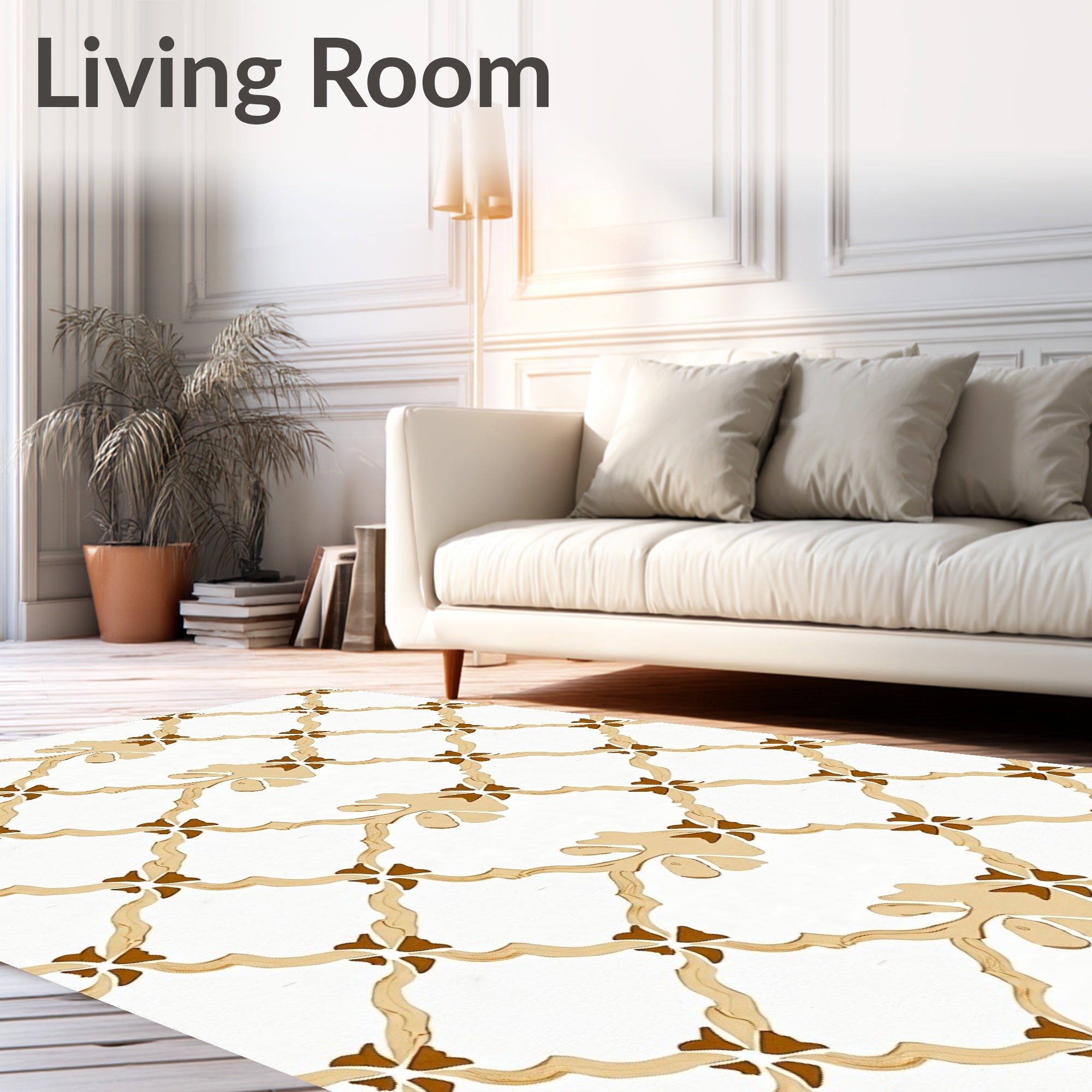 Tan Lattice Floral Arrangement Rug