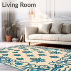 Teal Orange Floral Scroll Frame Rug