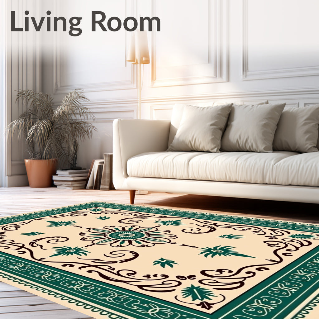 Emerald Green Floral Laurel Frame Rug