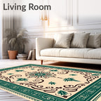 Emerald Green Floral Laurel Frame Rug