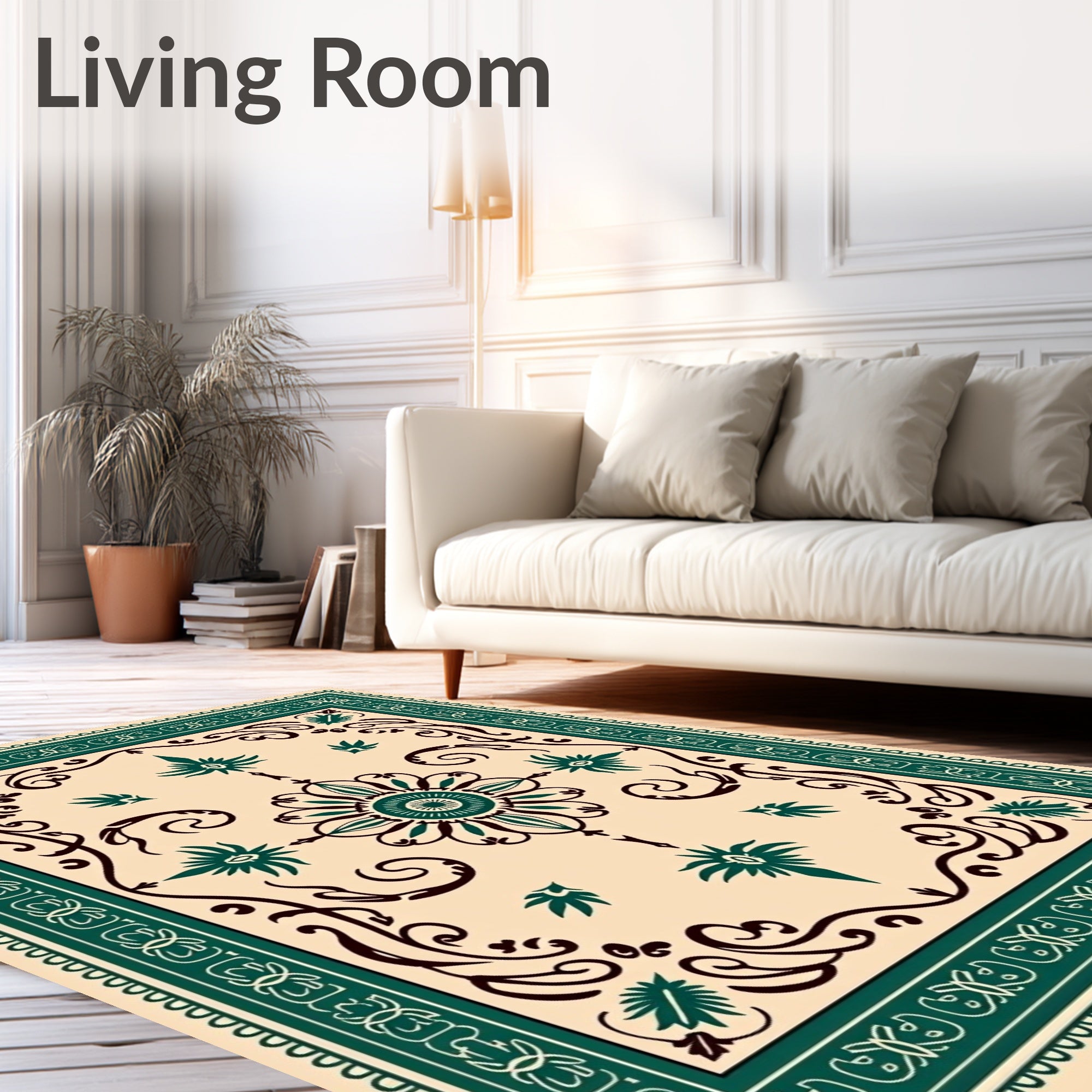 Emerald Green Floral Laurel Frame Rug