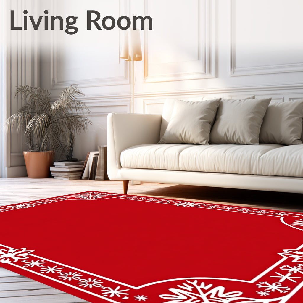 Crimson White Snowflake Border Rug