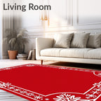 Crimson White Snowflake Border Rug