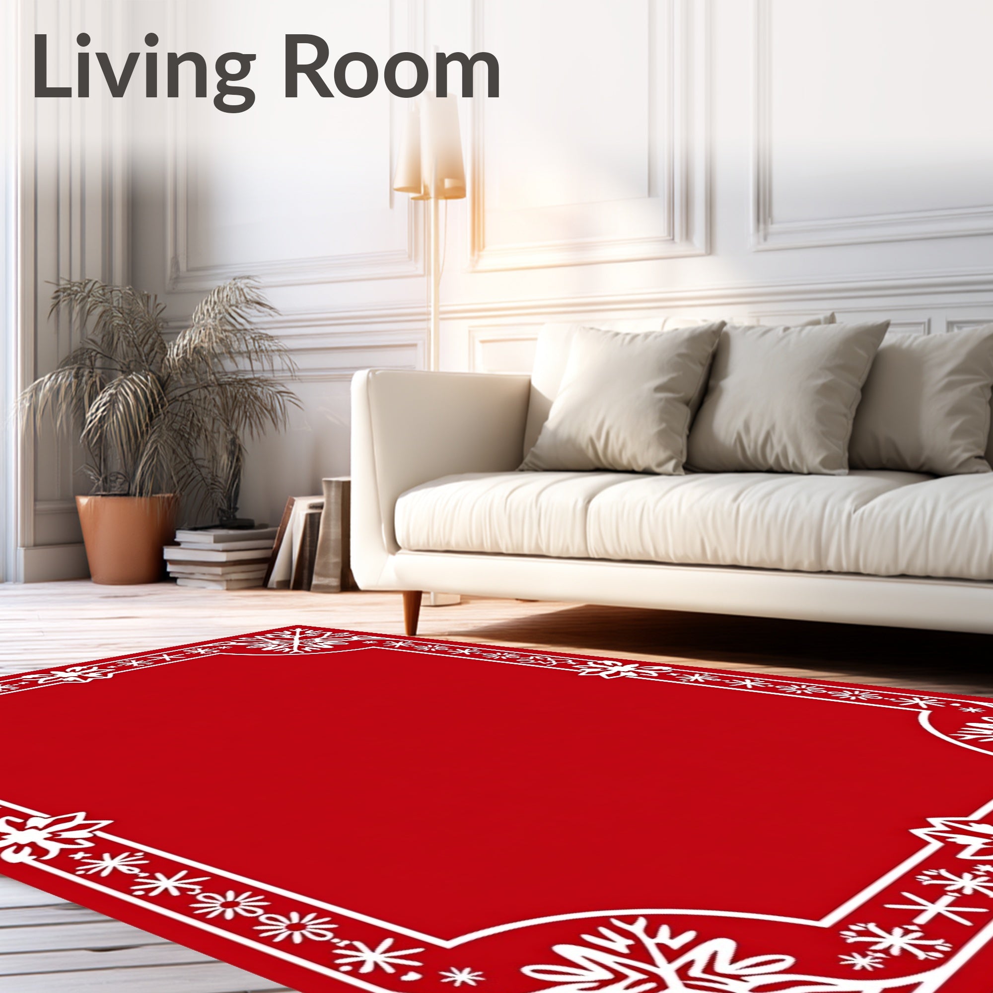 Crimson White Snowflake Border Rug