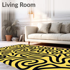 Bold Black Swirls Yellow Lines Rug