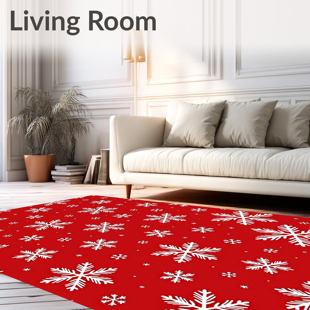Red White Snowflake Scattered Winter Rug