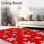 Red White Snowflake Scattered Winter Rug