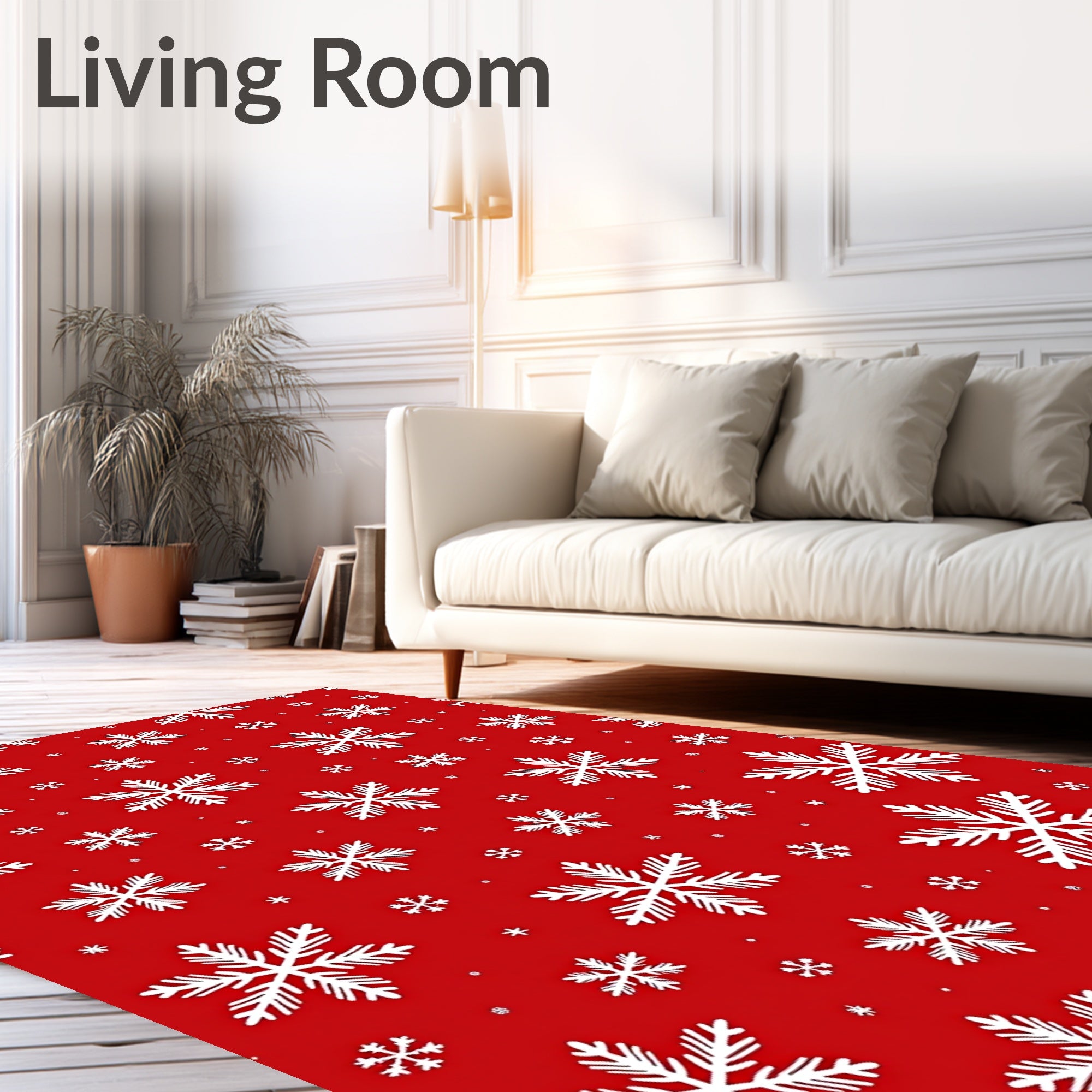 Red White Snowflake Scattered Winter Rug