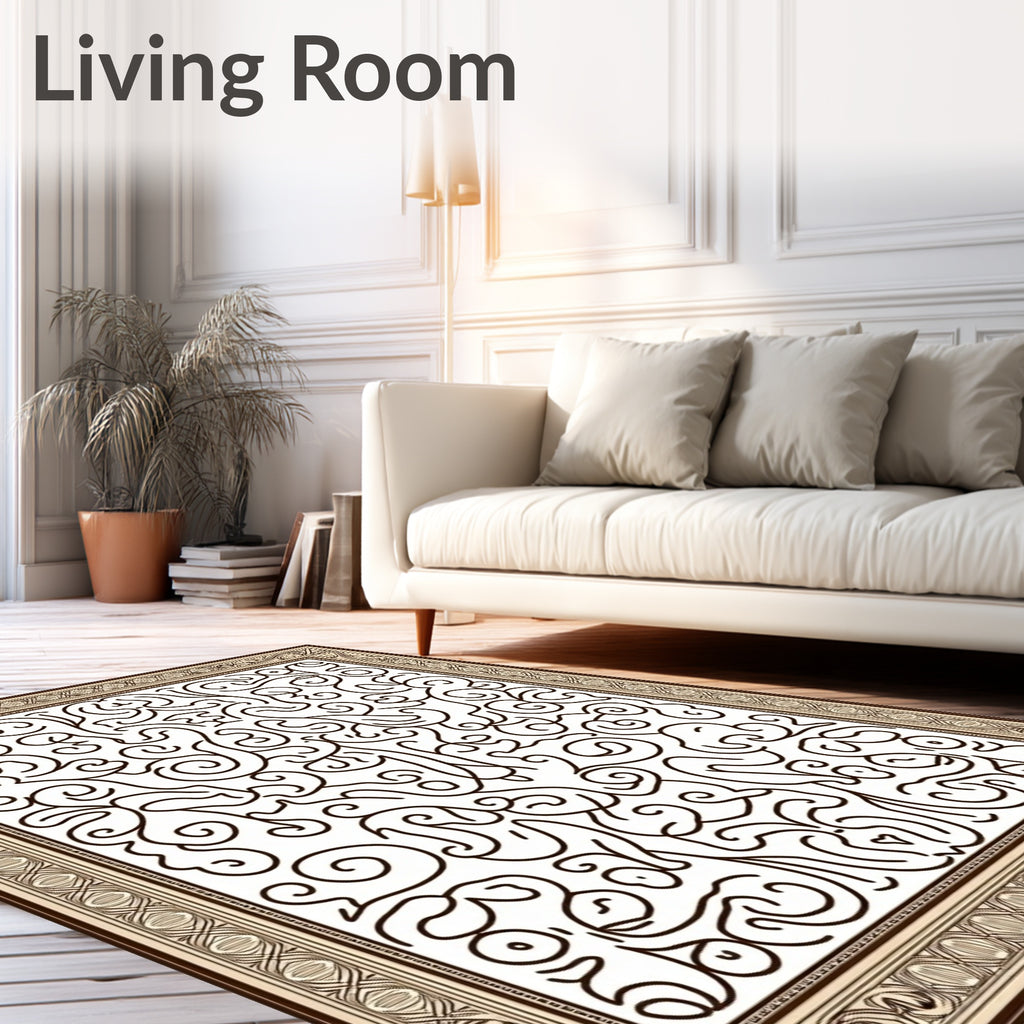 Rich Brown Abstract Swirl Frame Rug