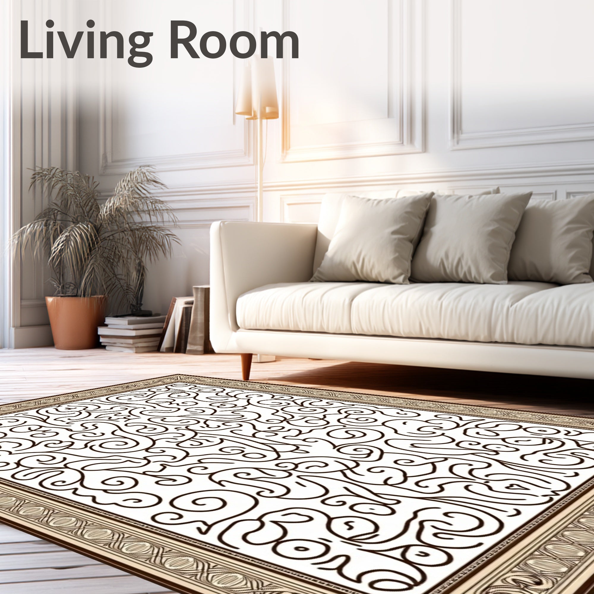 Rich Brown Abstract Swirl Frame Rug