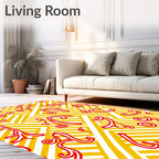 Red Swirls on Yellow Geometric Maze Rug