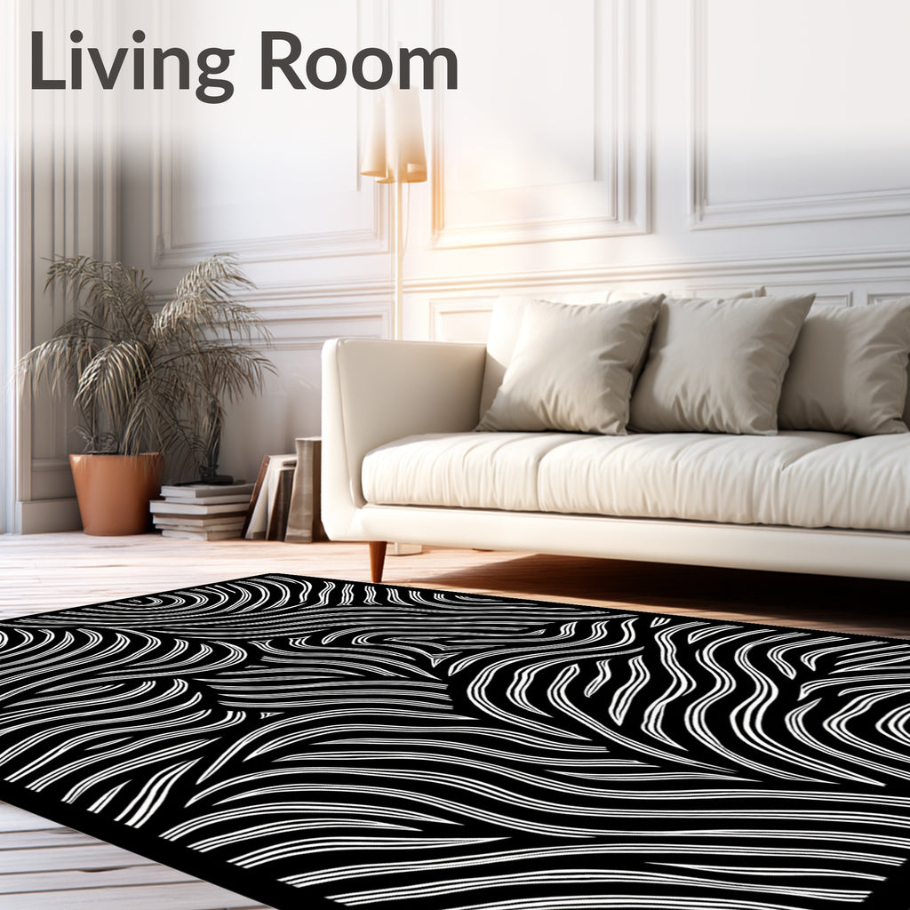 Black and White Flowing Lines Rug