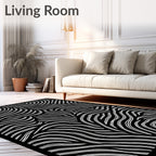 Black and White Flowing Lines Rug