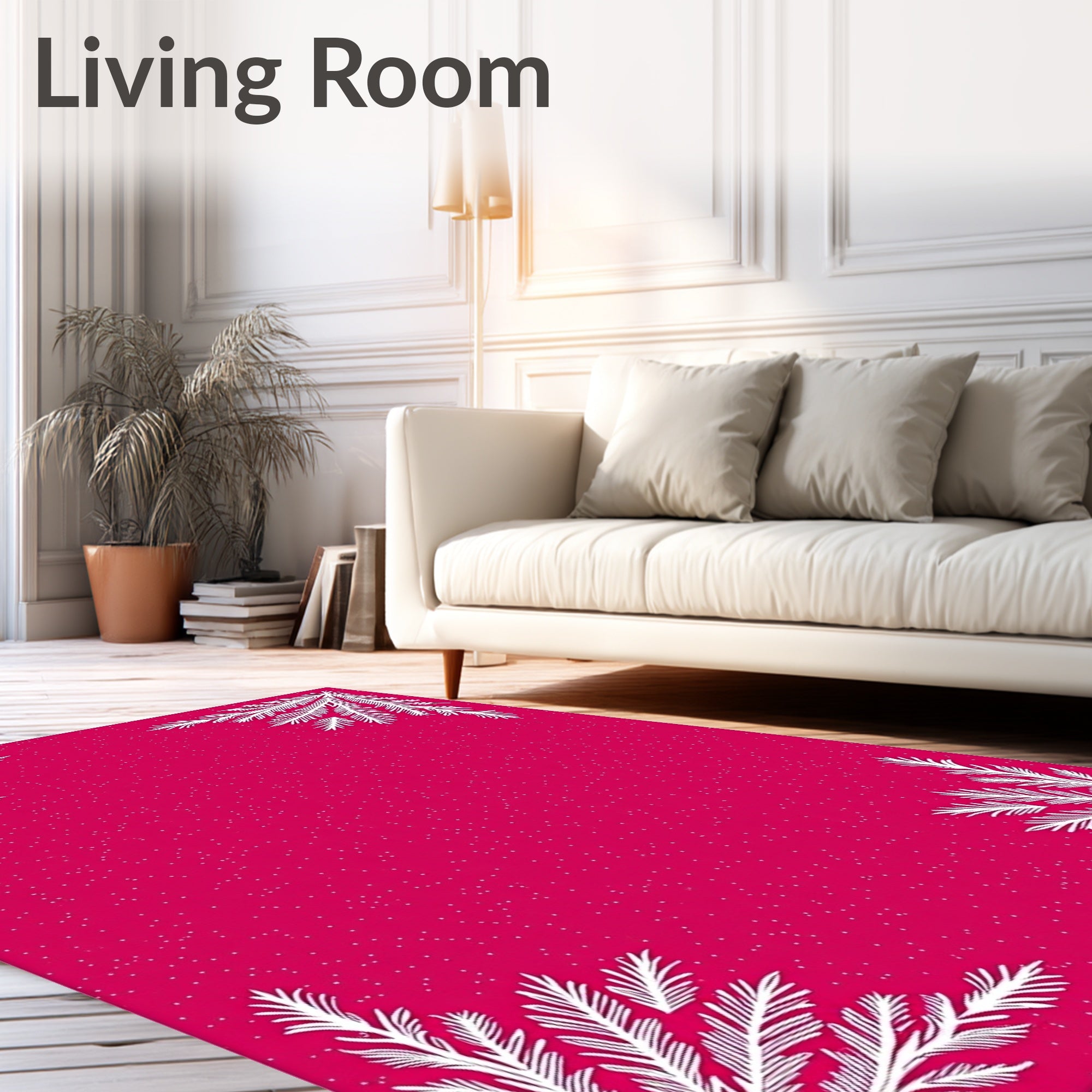 Fuchsia Sprig Border White Snow Flecks Rug