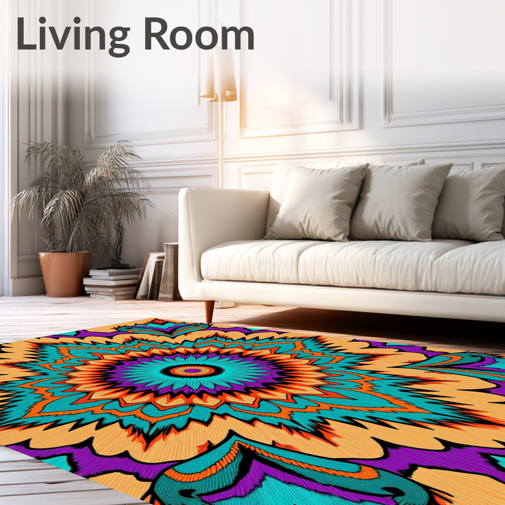Vibrant Orange Teal Purple Mandala Rug