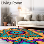 Vibrant Orange Teal Purple Mandala Rug