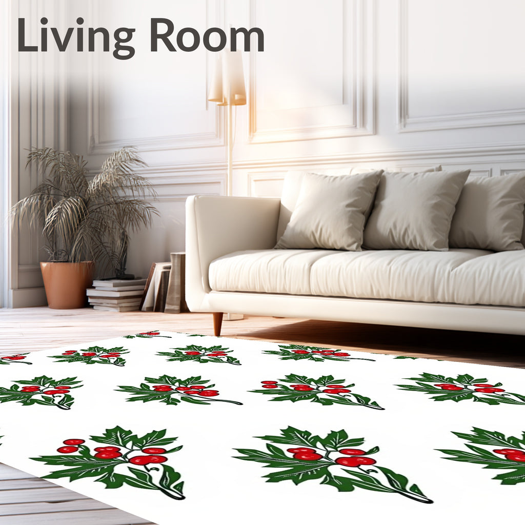 Christmas Holly Berry Sprig Repeat Rug