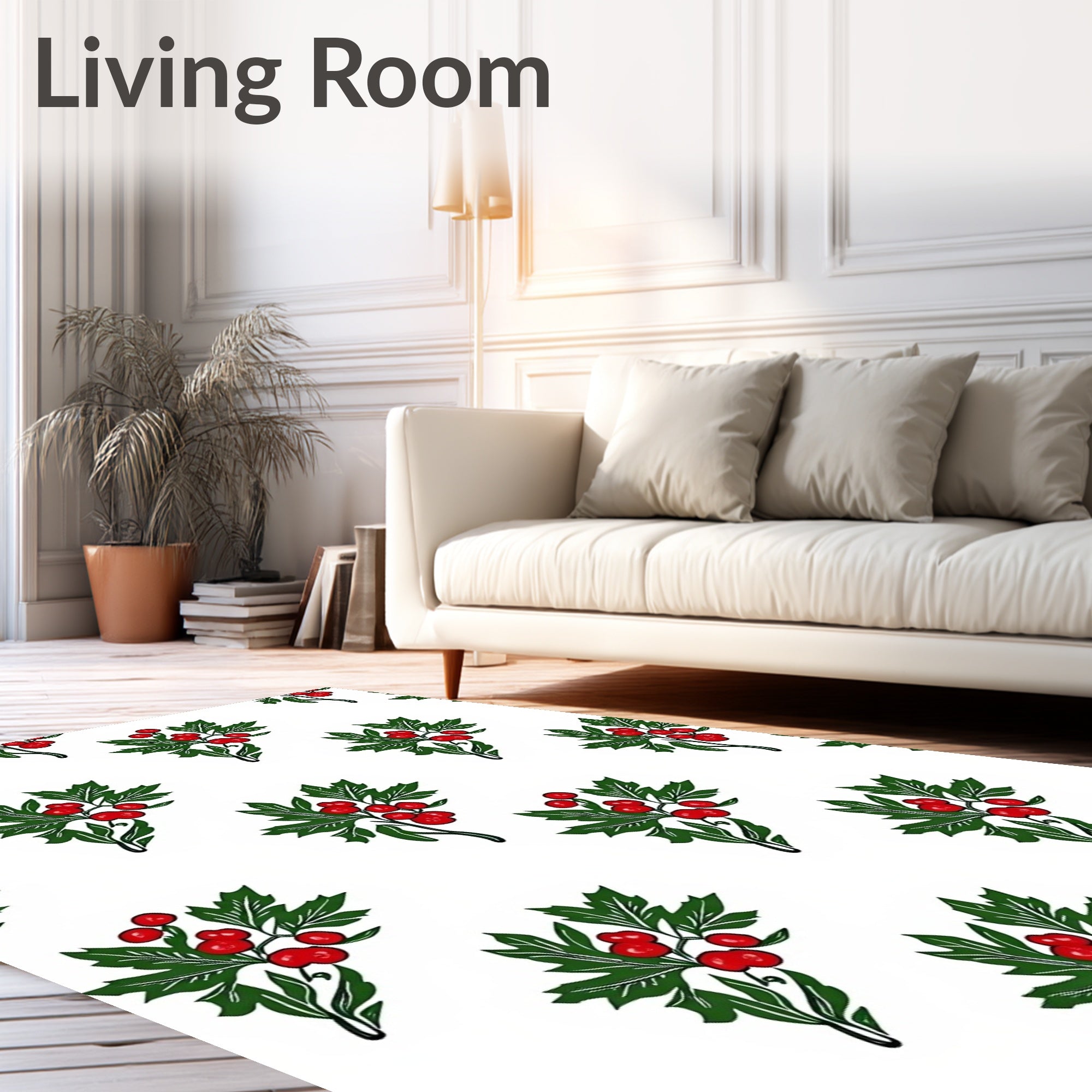 Christmas Holly Berry Sprig Repeat Rug