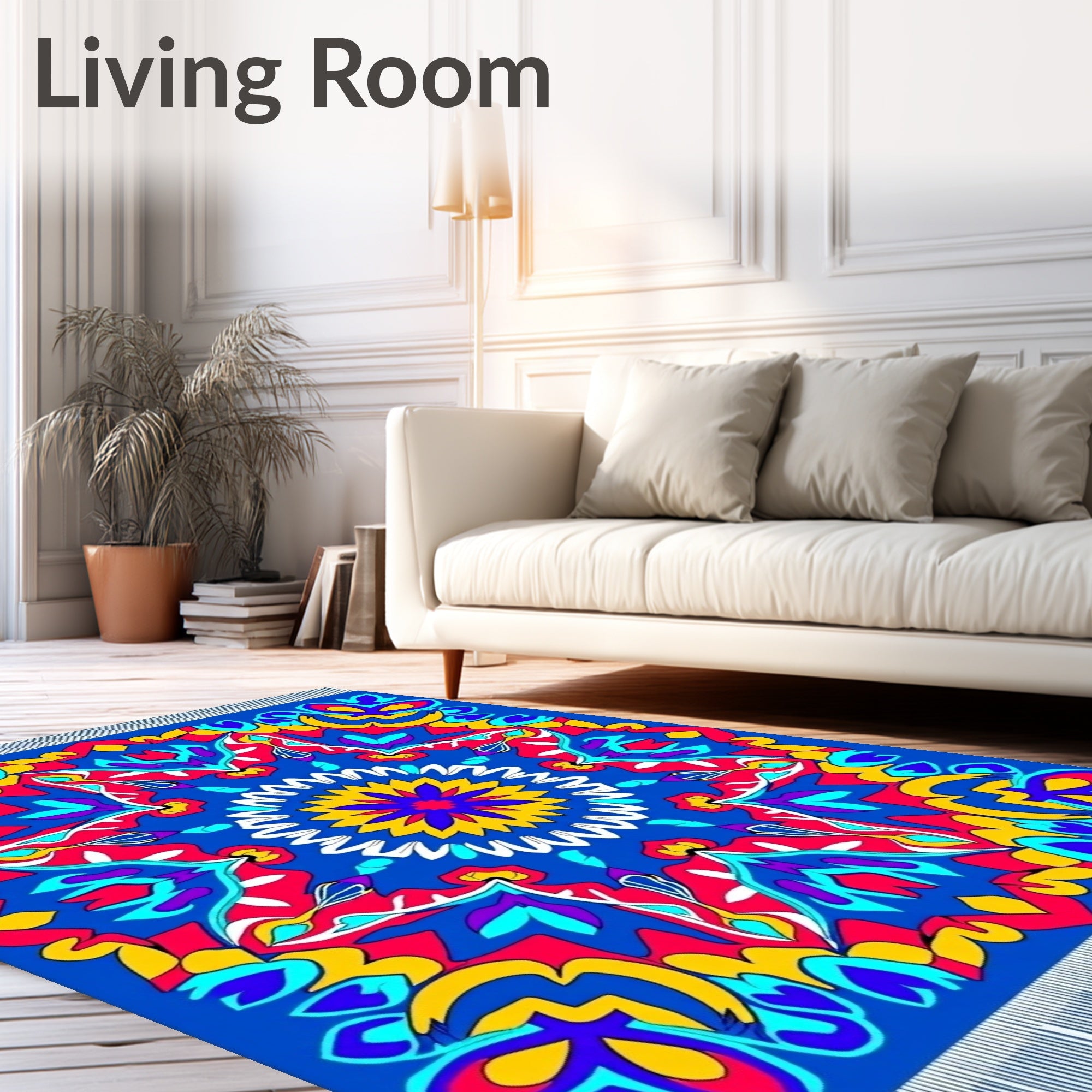 Vibrant Blue Floral Sunburst Rug