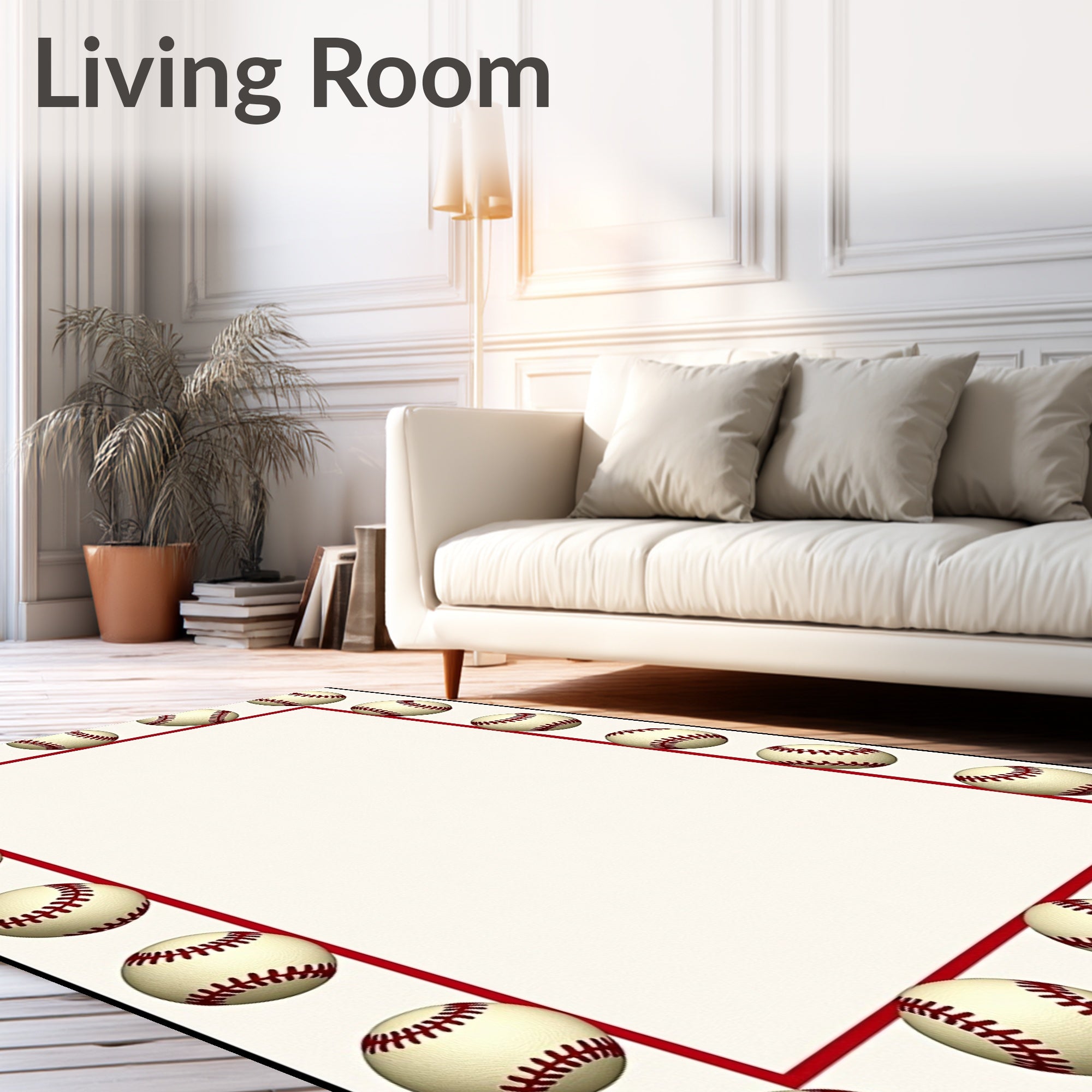 Classic Baseball Border Cream Rug