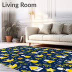 Yellow Christmas Houses Trees Stars Snowflakes Rug