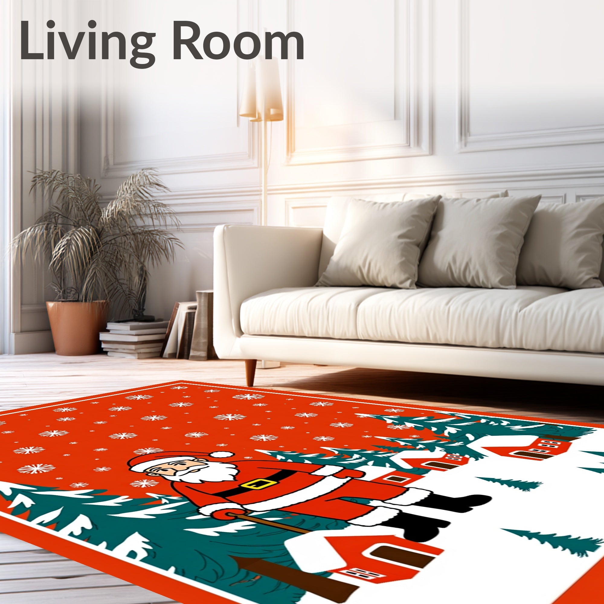Merry Santa Claus Snowfall Winter Scene Rug
