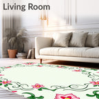 Whimsical Pink Floral Vine Border Rug
