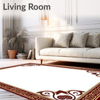 Ornate Red and Gold Scrollwork Border Rug