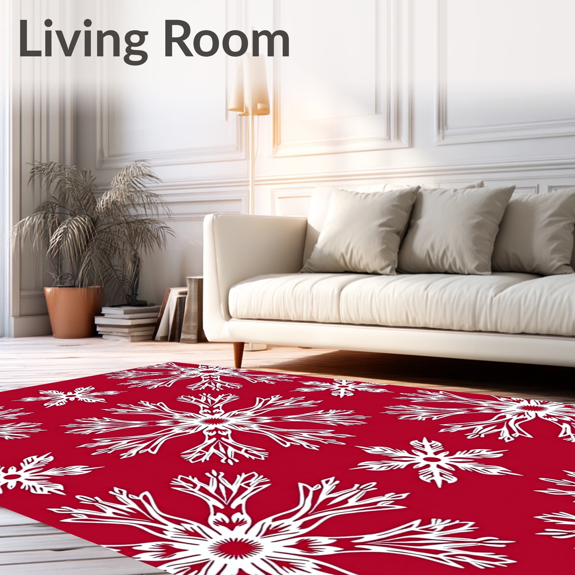 Crimson White Snowflake Medallion Arrangement Rug