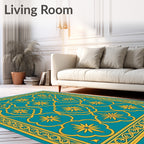 Teal and Gold Floral Arabesque Rug