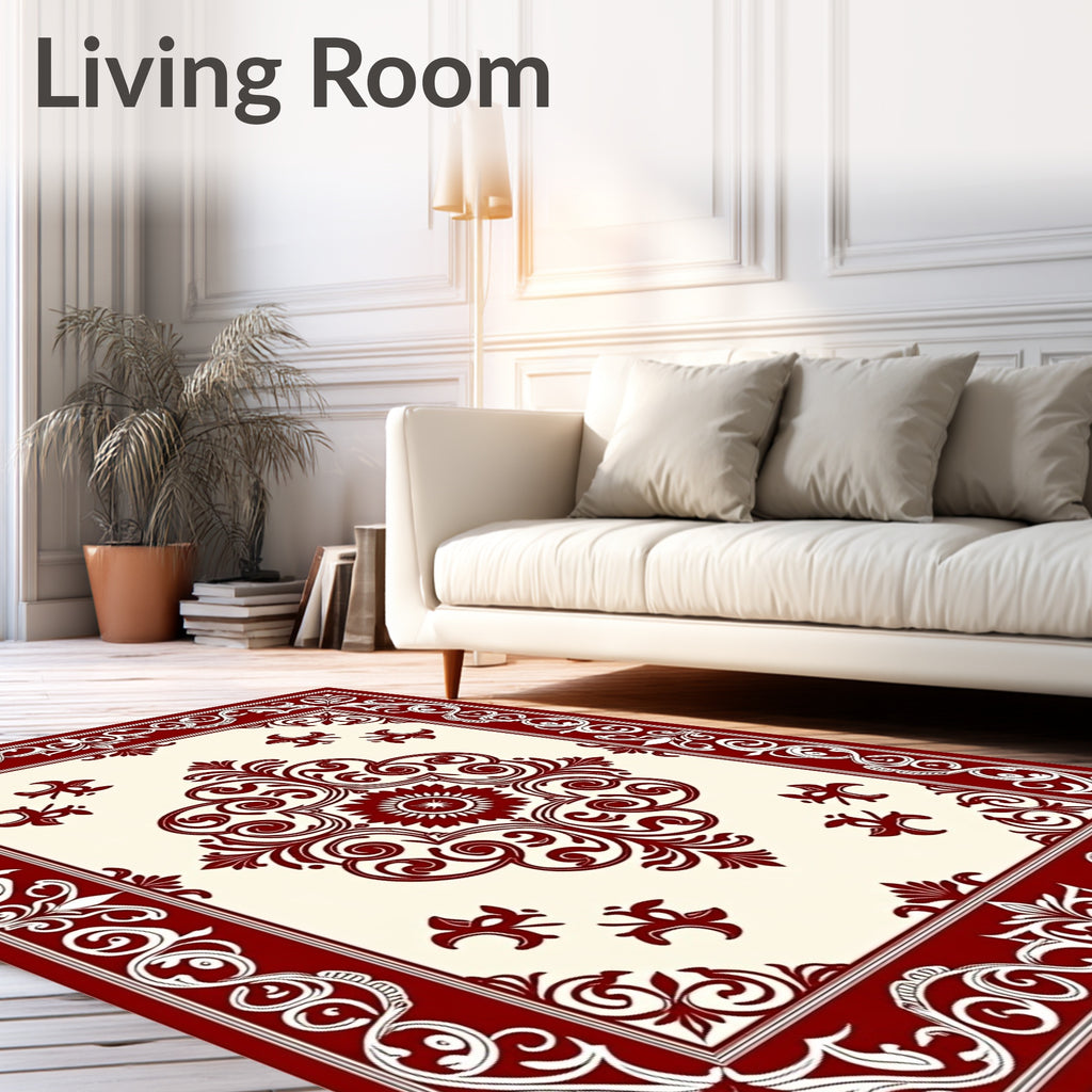 Deep Red Baroque Central Bloom Rug