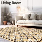Cream and Brown Interlocking Arabesque Rug