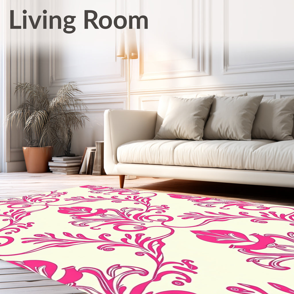 Vibrant Pink Floral Damask Rug