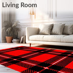 Bold Red Black Plaid Checks Rug