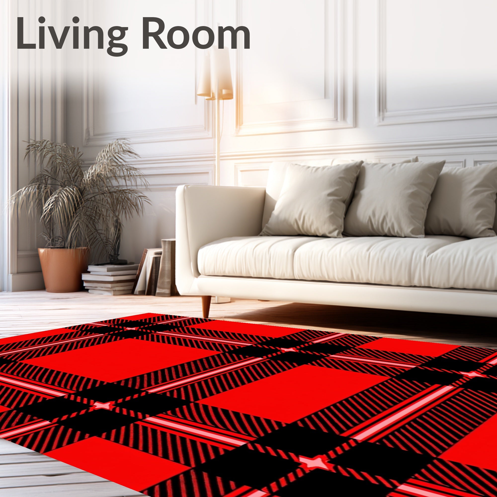 Bold Red Black Plaid Checks Rug