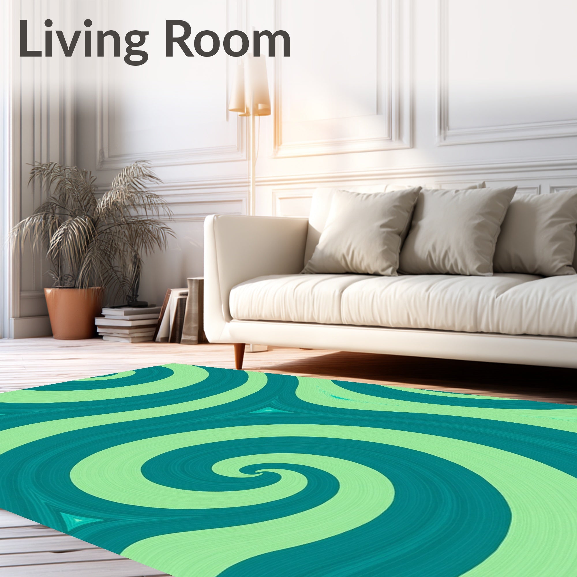 Teal Green Swirls Abstract Rug