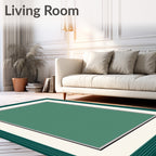 Deep Teal Cream Bordered Rectangle Rug