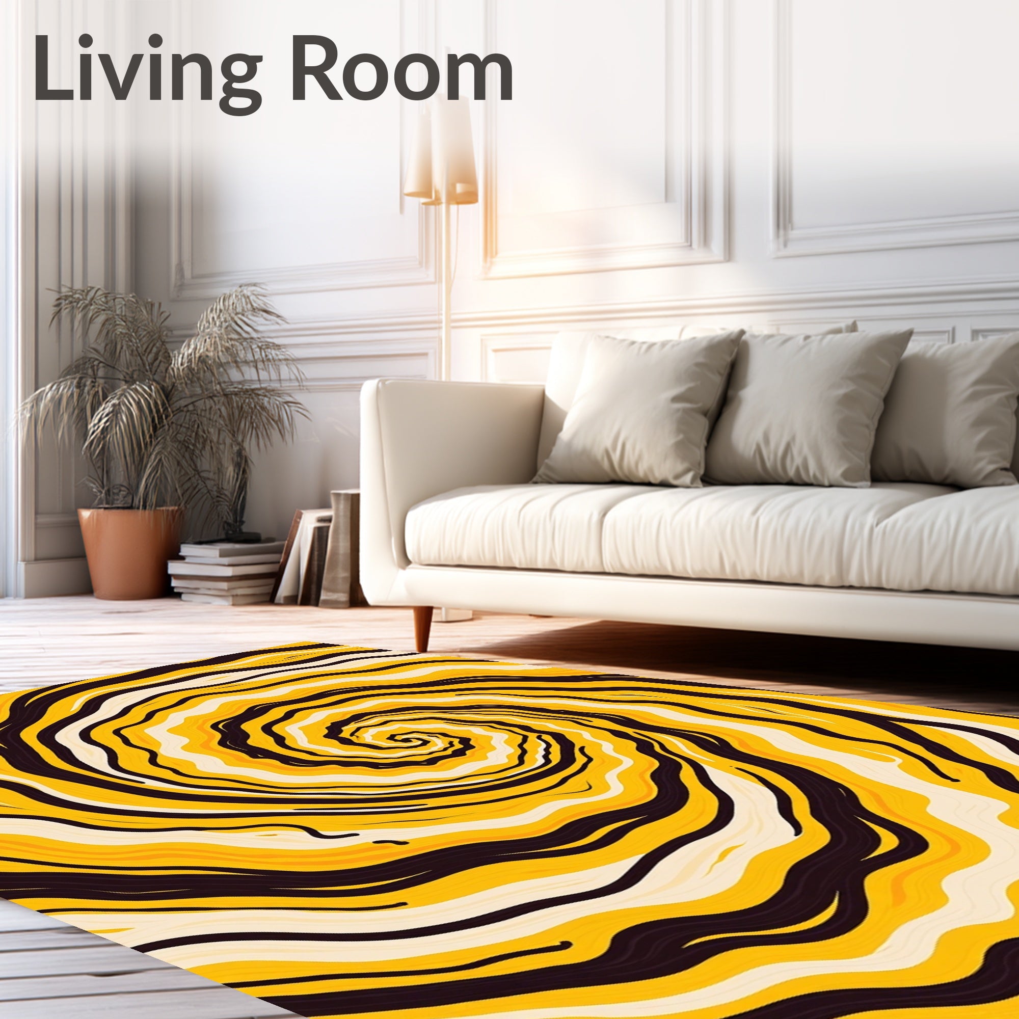 Swirling Yellow Black Cream Vortex Rug