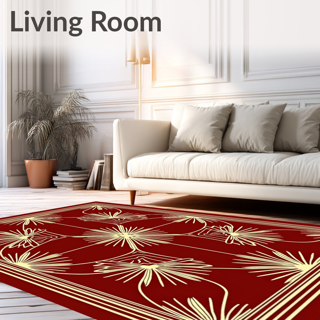 Crimson Sunburst Medallion Border Rug