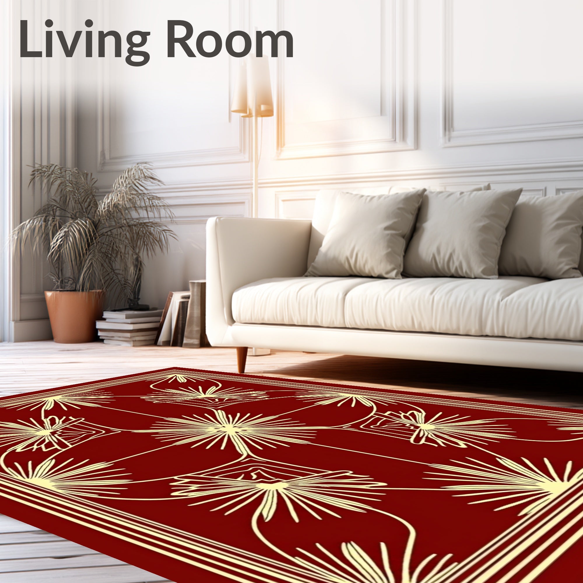 Crimson Sunburst Medallion Border Rug