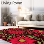 Crimson Birds Amidst Vibrant Floral Vines Rug