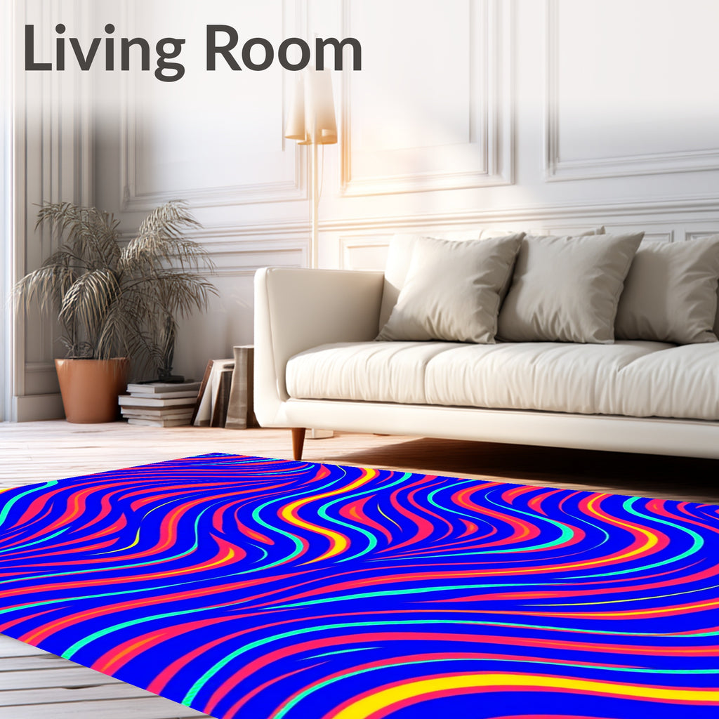 Vibrant Royal Blue Wavy Stripe Rug