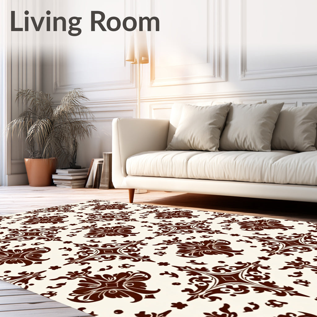 Antique Brown Floral Damask Rug
