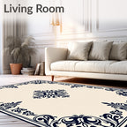 Ornate Navy Medallion Cream Rug