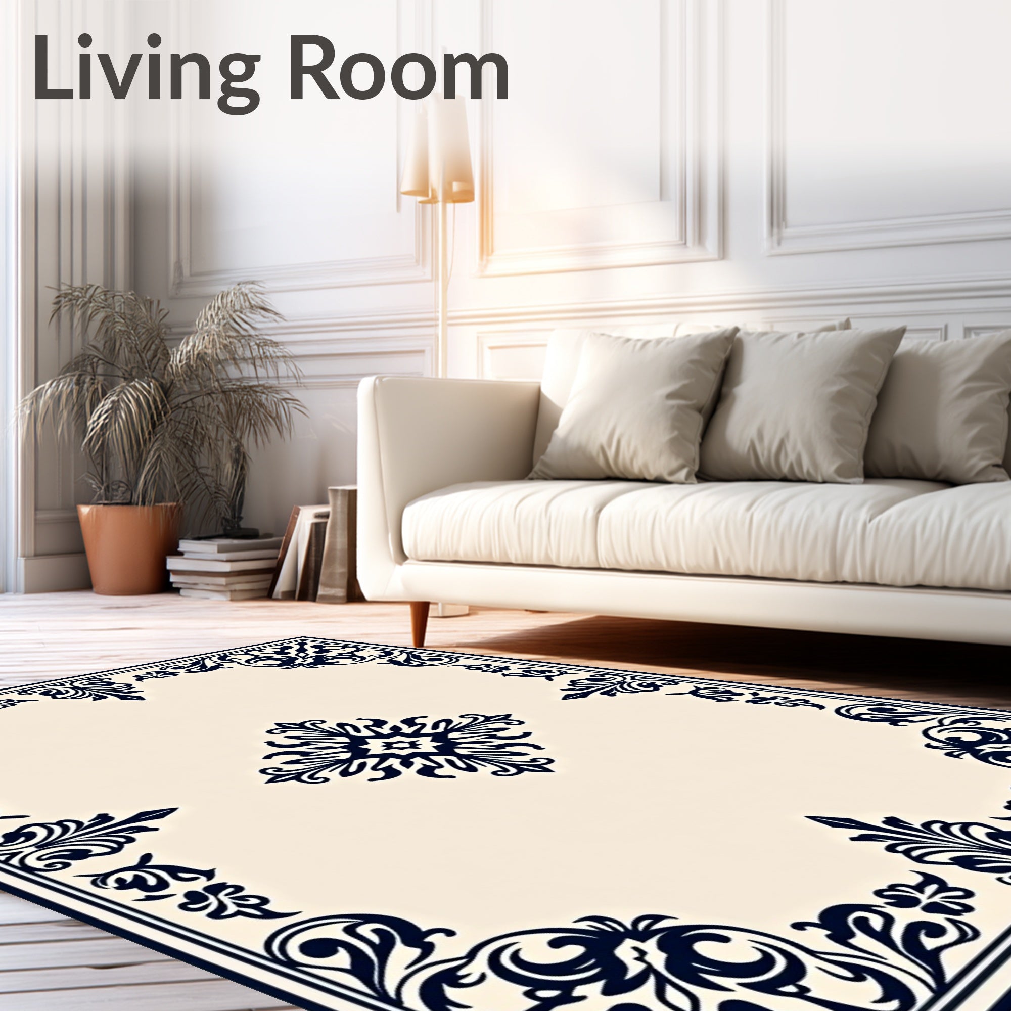Ornate Navy Medallion Cream Rug