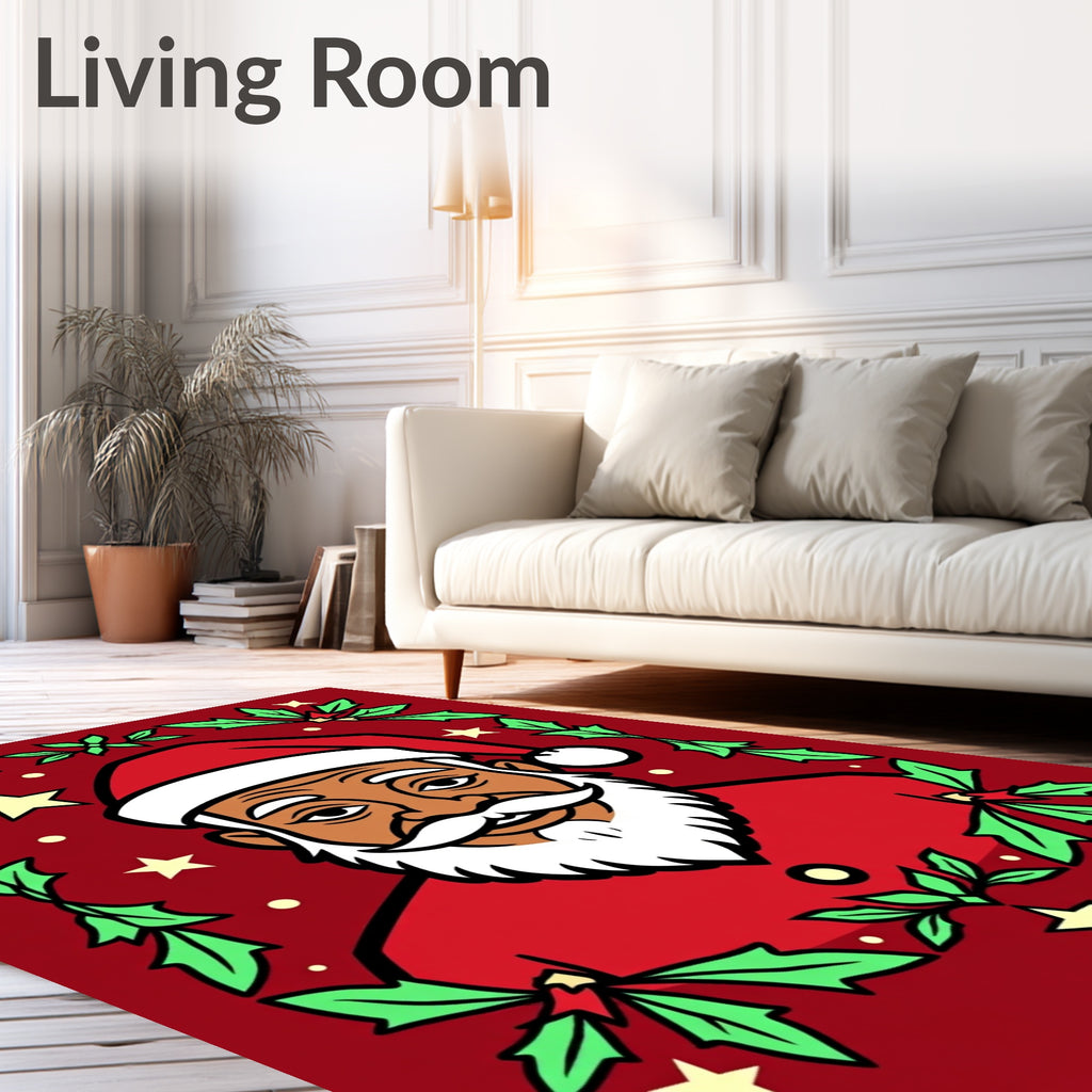 Festive Santa Claus Holly Star Rug