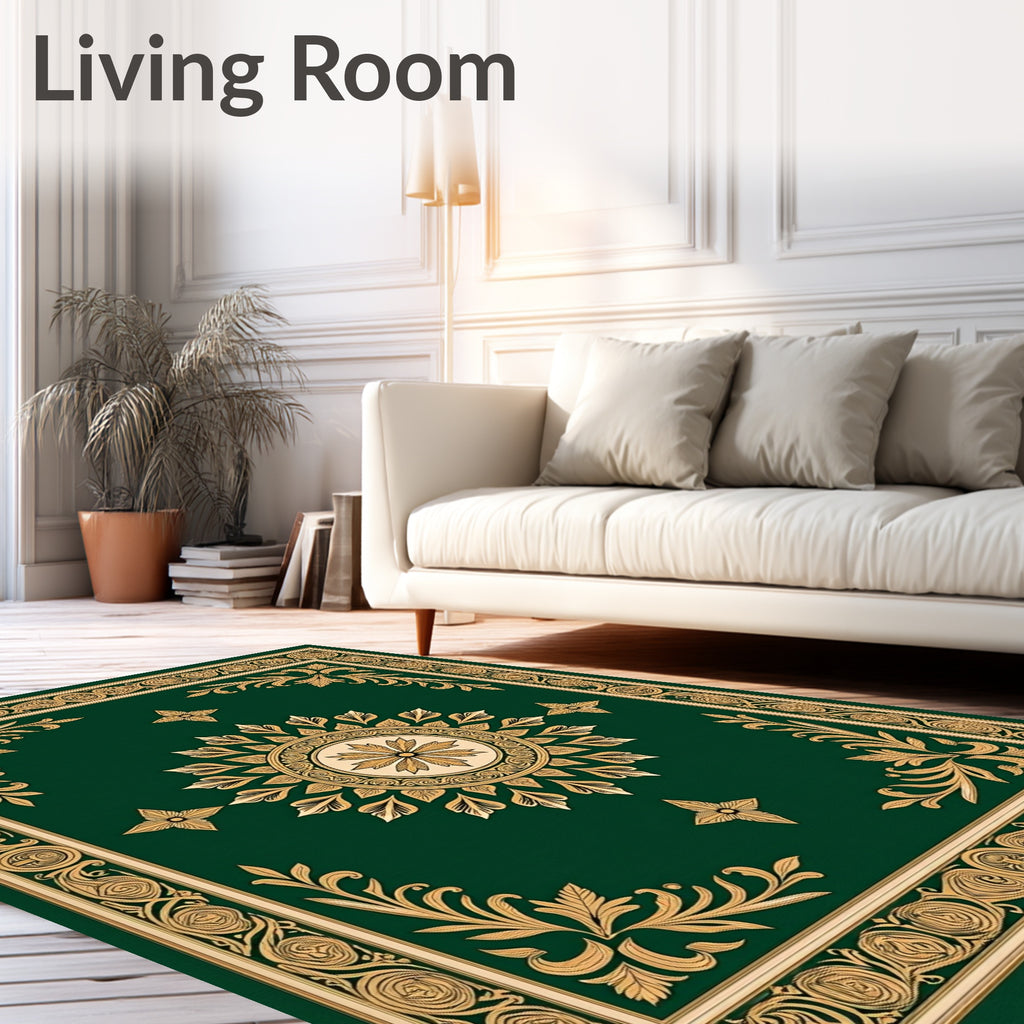 Emerald Green Floral Medallion Rug