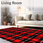 Red Black Plaid Tartan Weave Rug