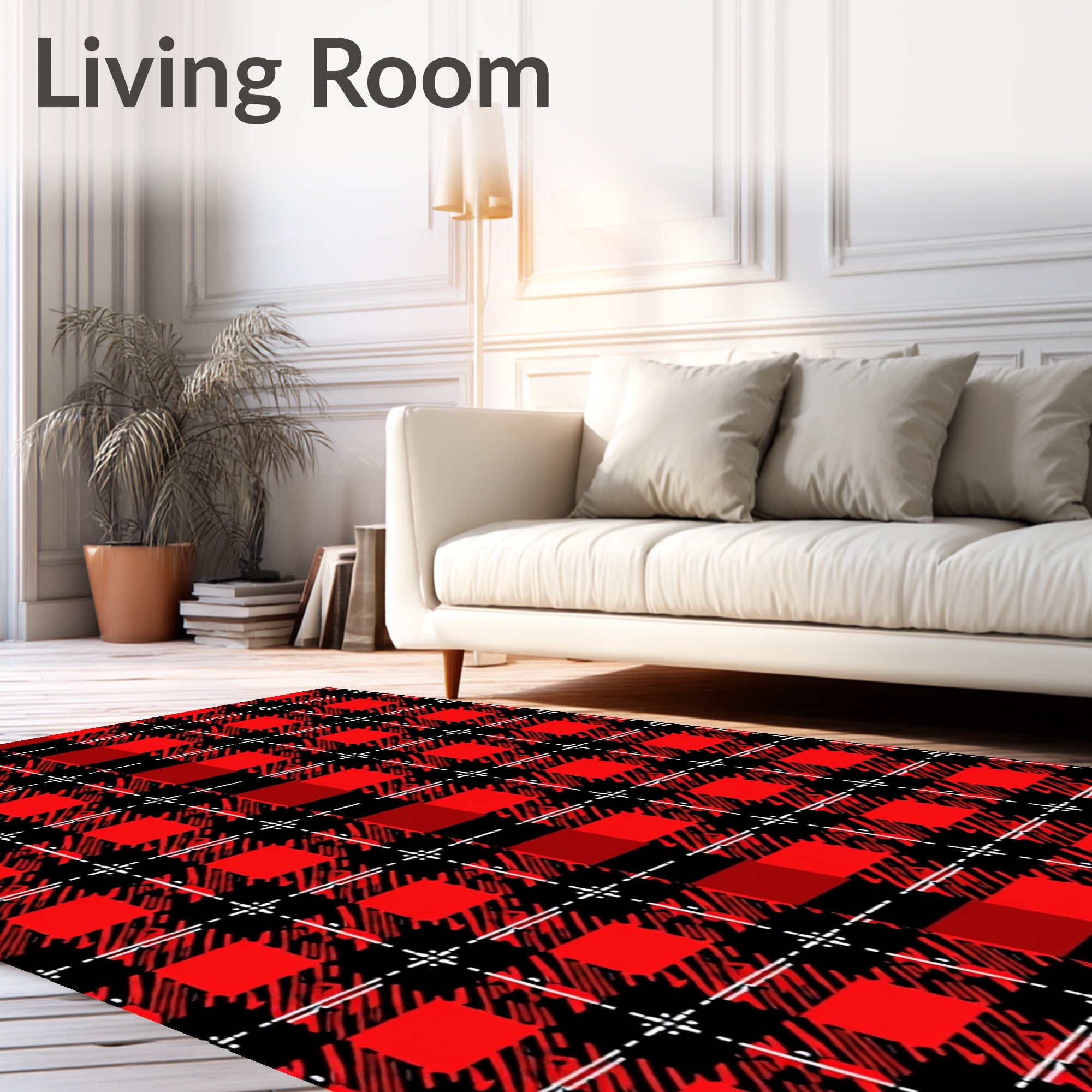 Red Black Plaid Tartan Weave Rug